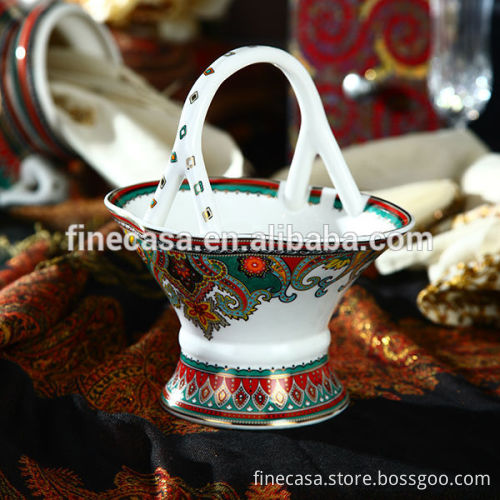 Luxury Fine New Bone China Vintage Flower Basket of Paisley